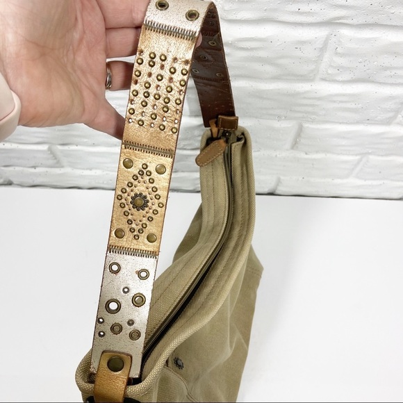 BOHO CANVAS Tote with patchwork leather detailed strap with grommets - Picture 5 of 11